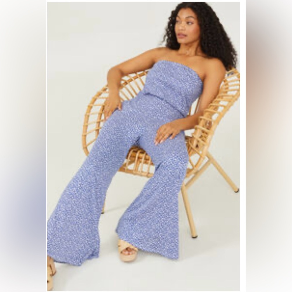 Altar'd State Blue Floral Strapless Jumpsuit
